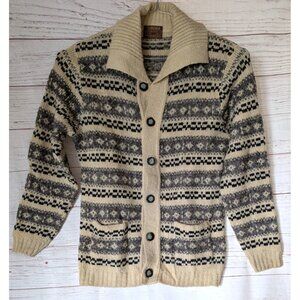 Vintage Tundra Men Cardigan Fair Isle Style 100% Wool Button Down Canada Size L